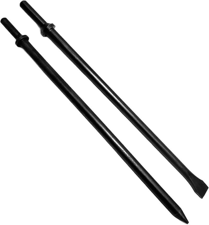 Phyxlyn Pneumatic Cold Chisel Set, 3/4" Width 18" Long Air Pneumatic Hammer, Flat and Point Chisels with Round Collar for Concrete and Tile, Air Hammer Punch Chipping Bits Tool, Cr-Mo Alloy Steel - Image 1